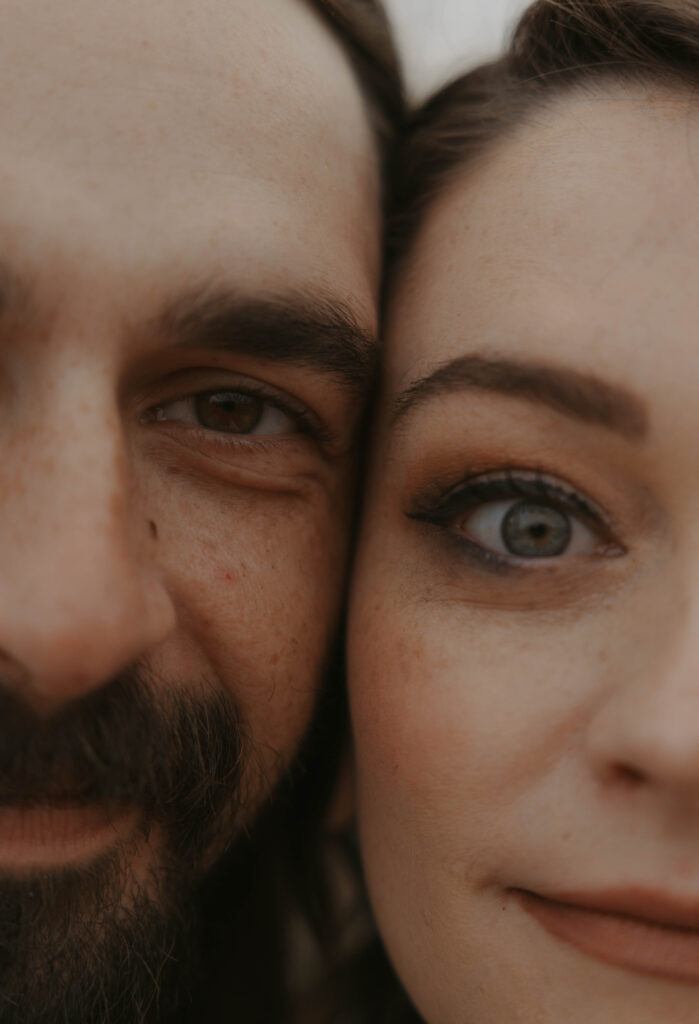 A close up shot of a couples eyes.